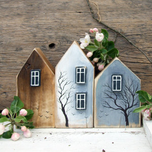 3 drewniane domki dekoracyjne - Leśne Domki
