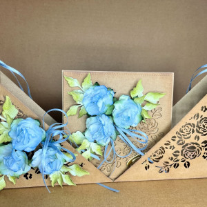 387,ślubny komplet w kolorze eco,kartka w pudełku z torebką