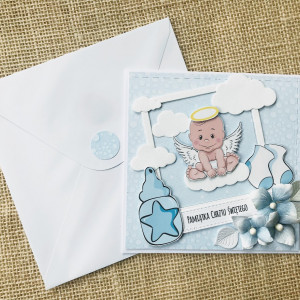 393,Kartka z aniołkiem na Chrzest Święty chłopczyka