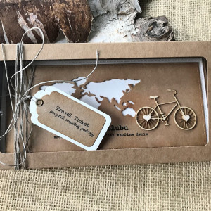 601,KARTKA NA ŚLUB W SZCZĘŚLIWĄ PODRÓŻ w stylu eco /rustykalnym