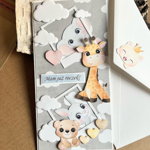 612,Kartka na roczek z zwierzątkami
