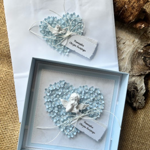 613,kartka na chrzest św. w pudełku z torebką dla chłopca