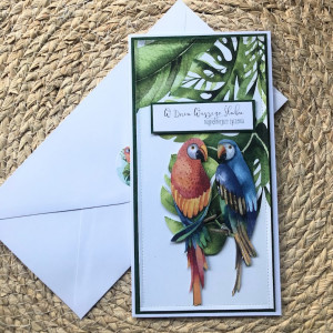 641,kartka na ślub z papużkami