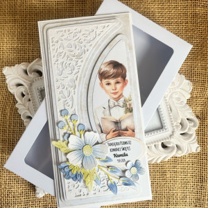 674,Kartka na komunię w pudełku dla chłopca