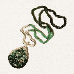 Abnoba naszyjnik haft koralikowy biel zieleń perły
