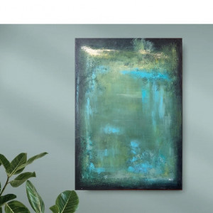 Abstrakcja w zieleniach -obraz akrylowy 100/70 cm.