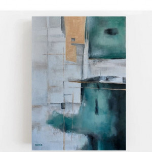 Abstrakcja -zieleń ze złotem  -obraz akrylowy 100/70 cm.