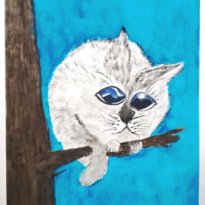 Abstrakcyjny kotek, akwarela.  Format 24x32 cm