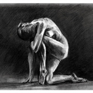 AKT 70 (A4) - akt kobiecy, rysunek ręcznie wykonany, węgiel drzewny