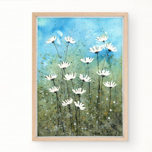 Akwarela. Kwiaty z niebieskim A4