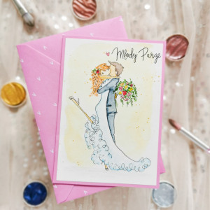 Akwarelowa kartka na ślub - pastelowe żółte tło