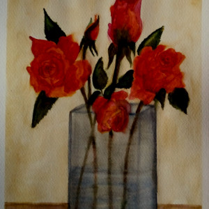 Akwarelowe róże w wazonie.Format 24x32 cm