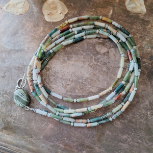 Amazonit agat mszysty jaspis cesarski serpentynit naszyjnik długi