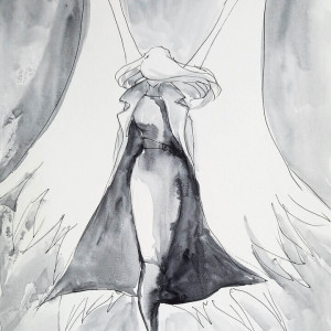 "Anielica 3" akwarela z dodatkiem piórka - anioł