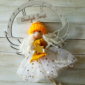 Anioł, aniołek z gwiazdką na białej obręczy, Na prezent, Święta