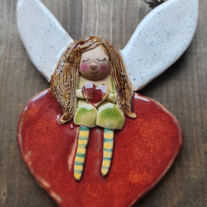 Anioł ceramiczny rękodzieło na prezent do ogrodu handmade