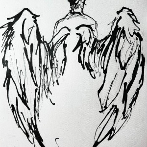 "Anioł" grafika, rysunek czarnym tuszem