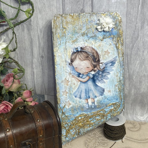 Anioł na desce, anioł stróż aniołek  prezent na komunię mikołajki