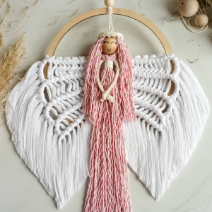 Anioł stróż makrama różowy duży prezent dziecko