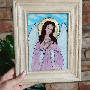 Anioł stróż- obraz na szkle ręcznie malowany