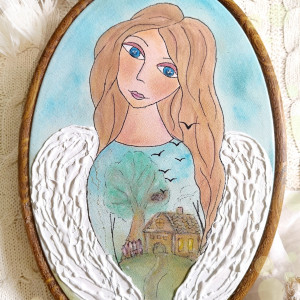 Anioł Stróż opiekun domu, obrazek w owalnej ramie