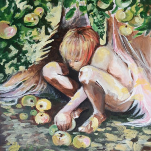 "Anioł w sadzie" obraz na płótnie 90x70cm