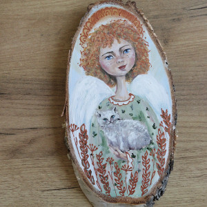 Anioł z kotkiem 28x14 cm