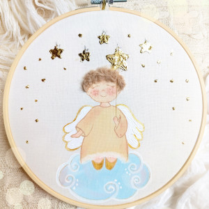 Aniołek na chmurce, obrazek na pamiątkę chrztu narodzin