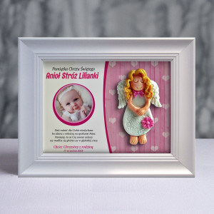 Aniołek w ramce - Pamiątka Chrztu (pzf-b3d-cd-dz01-sk1-tr)
