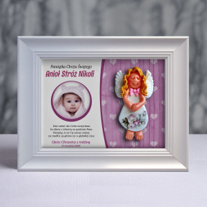 Aniołek w ramce - Pamiątka Chrztu (pzf-b3d-cd-dzd01-sk2-tf)