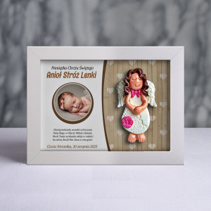Aniołek w ramce - Pamiątka Chrztu (pzf-cd-dz02-sk1-tz)