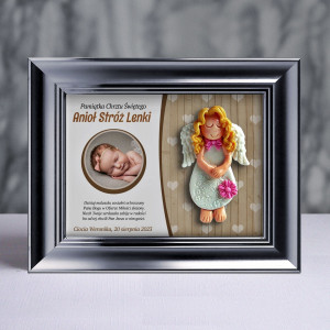 Aniołek w ramce - Pamiątka Chrztu (pzf-s3d-cd-dz01-sk1-tz)