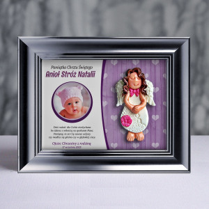 Aniołek w ramce - Pamiątka Chrztu (pzf-s3d-cd-dz02-sk1-tf)