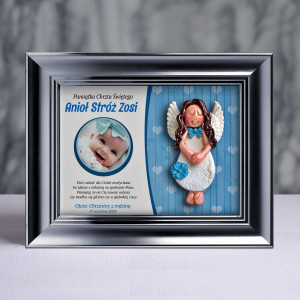 Aniołek w ramce - Pamiątka Chrztu (pzf-s3d-cd-dz04-sk2-tn)