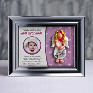 Aniołek w ramce - Pamiątka Chrztu (pzf-s3d-cd-dzd01-sk1-tf)