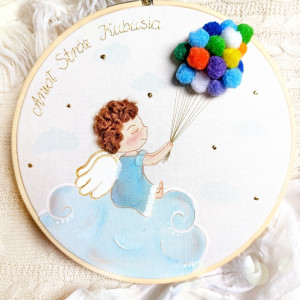 Aniołek z balonikami obrazek 3D, pamiątka chrztu narodzin chłopca