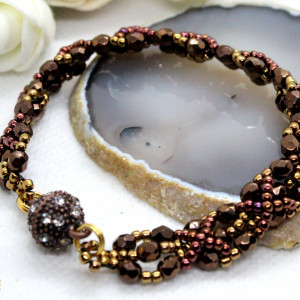 antyczny brąz -  delikatna bransoletka z kryształków