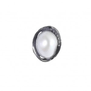 Awangardowy srebrny pierścionek z perłą