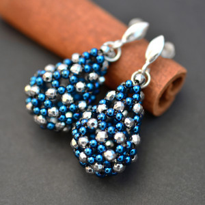 Ażurowe krople z hematytu I, kolczyki, beading