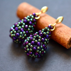 Ażurowe krople z hematytu II kolczyki, beading