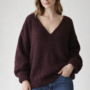 Bakłażanowy damski pulower, gotowy do wysyłki