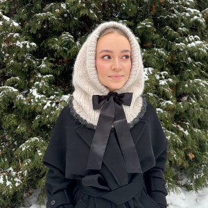 Balaclava Hoshi z kokardą wełna merino & baby alpaka handmade