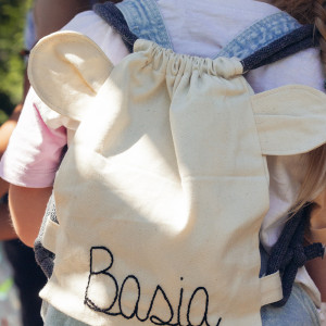 Bawełniany mini plecak miś z imieniem Basia