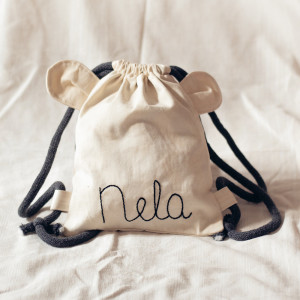Bawełniany mini plecak miś z imieniem Nela