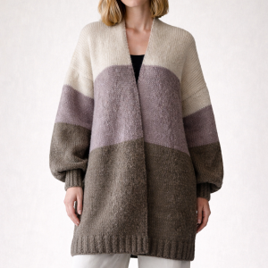 Beżowy kardigan wykonany z wełny i moheru, gotowy do wysyłki