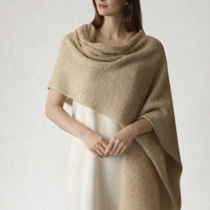 Beżowy szal z alpaki, jedwabiu i wełny