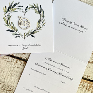 Białe Zaproszenia na komunię z imieniem w wianku 1