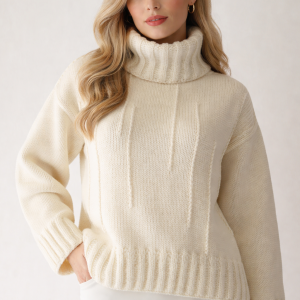 Biały golf wykonany z wełny i kaszmiru, gotowy do wysyłki