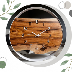 Biały zegar z elementem drewna 35 cm, styl loft