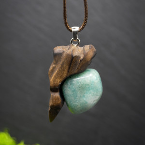 Bizuteria autorska - amazonit - lipa - Wisiorek  - pirografia